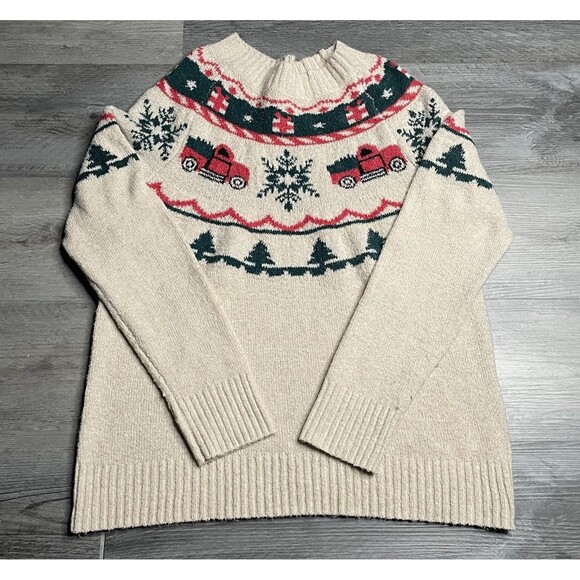 Maurices Sweaters - Maurices Sweater Women’s Beige Red Truck Christmas Holiday Fair Isle Knit US M